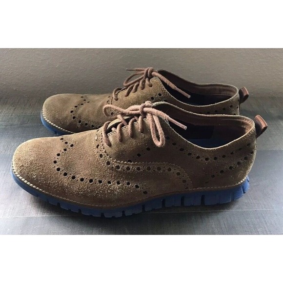 Cole‎ Haan Mens 9 Brown Suede Wingtip Oxford Dress Shoes EUC Classic Style - Picture 1 of 9